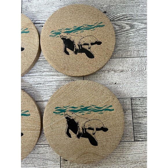 Vintage Thirsty Stone Manatee Sandstone Coasters Set of 4 Cork Backing 2000 - Picture 6 of 9